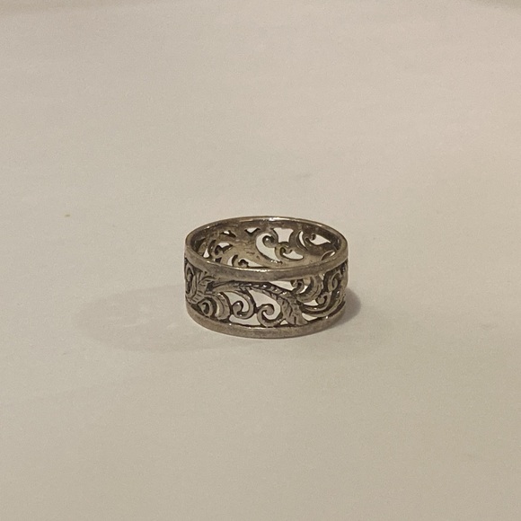 Sterling Silver Filigree Vine Leaf Band Ring Stamped 925 - Vintage. - Picture 10 of 12